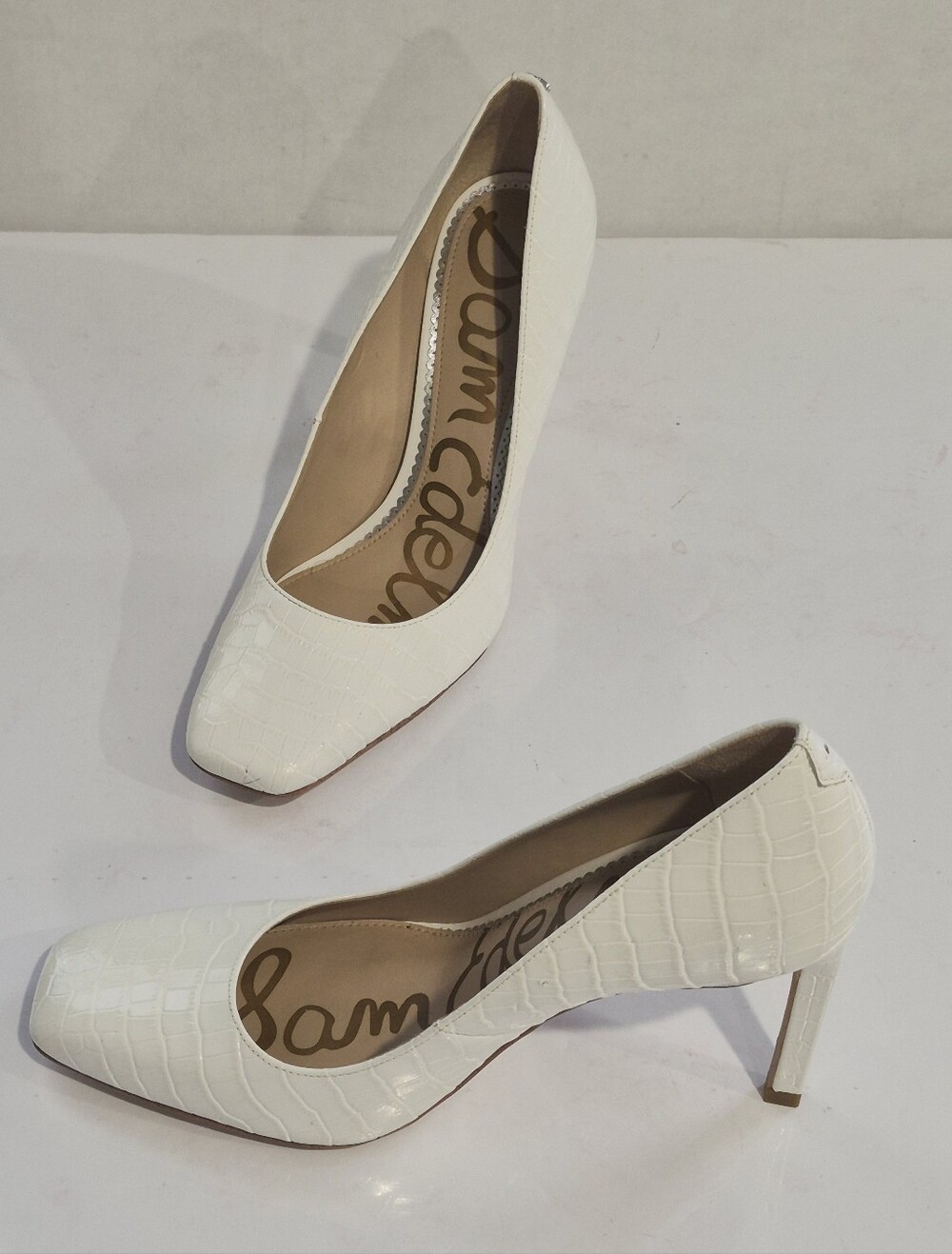 Sam Edelman BethWhite Croc-Embossed Square Toe Stiletto Heels Pumps -Size 8